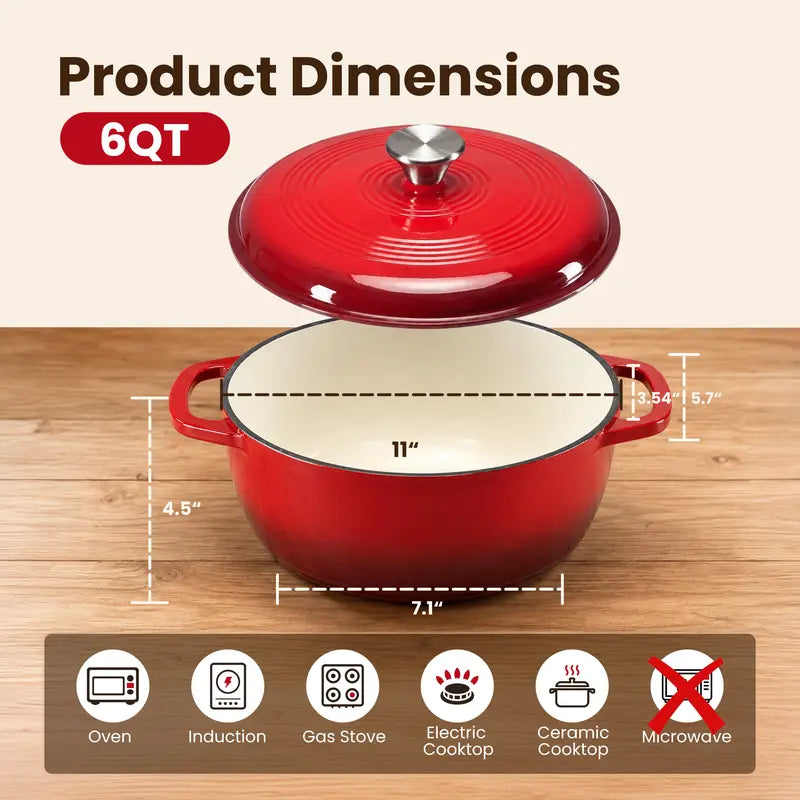 6QT Enameled Dutch Oven for Braising & Camping