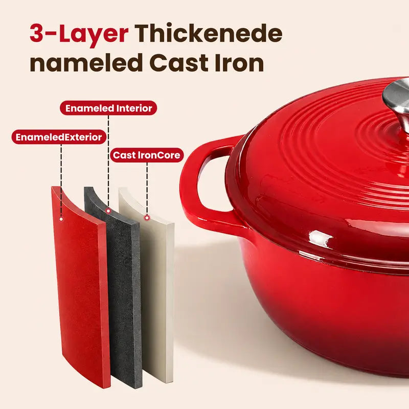 6QT Enameled Dutch Oven for Braising & Camping