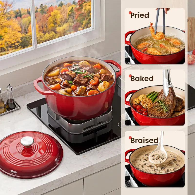 6QT Enameled Dutch Oven for Braising & Camping