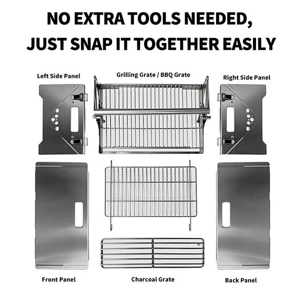 Portable Foldable Stainless Steel｜Camping Picnic Outdoor Grill｜Manual 360° Rotation