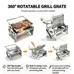 Portable Foldable Stainless Steel｜Camping Picnic Outdoor Grill｜Manual 360° Rotation