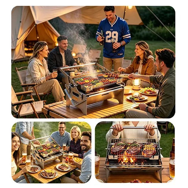 Portable Foldable Stainless Steel｜Camping Picnic Outdoor Grill｜Manual 360° Rotation